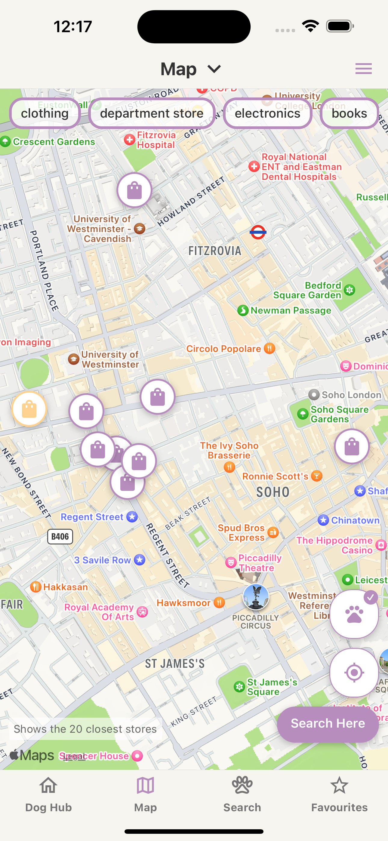 Dog-friendly stores feature in the app